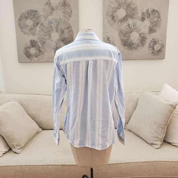 Socialite Striped Cotton Button Down Shirt size Large in Blue - Picture 9 of 14